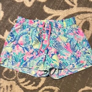 Lilly Pulitzer Pink and Blue Athletic Shorts Vibrant Design has pockets.